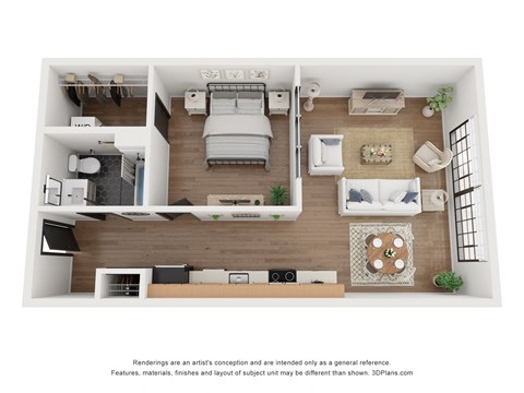 Floor plan for 1 bed, 1 bath, 740 sqft